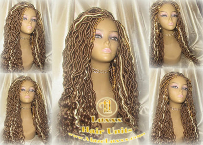 Platinum Blonde Honey Goddess Faux Gypsy Bohemian Boho Dread Loc Wig Blonde #613 #27 Wavy Marley DE SE Dred Lock Blonde Crochet Braided Wigs