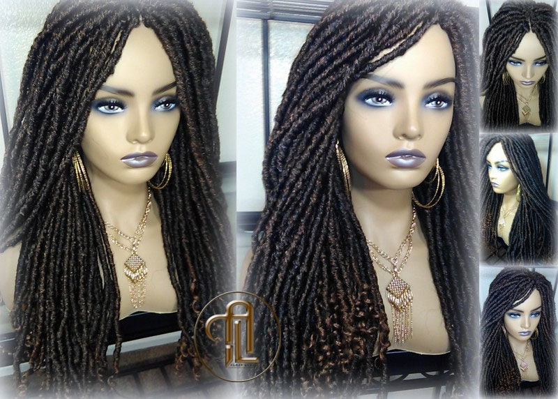 Long Straight Black Brown 30 Goddess Faux Locs Kinky Curly Ends Dread Wig Gypsy Faux Synthetic Dred Loc Bohemian Boho Ready to Ship