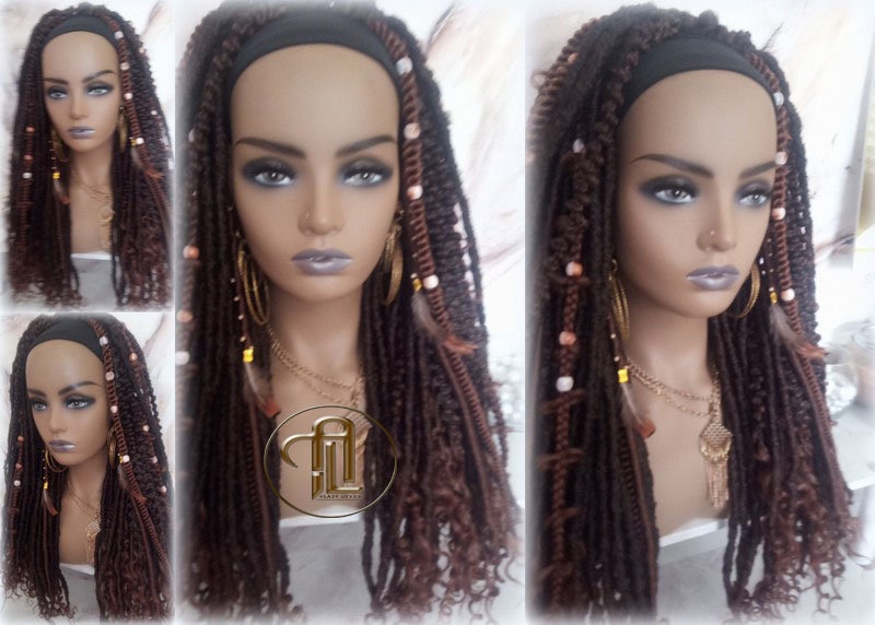 Headband Wig Brown 30 Black Dreads Mix Set Twist Soft Crochet Boho Dread Braid Set Bohemian extensions