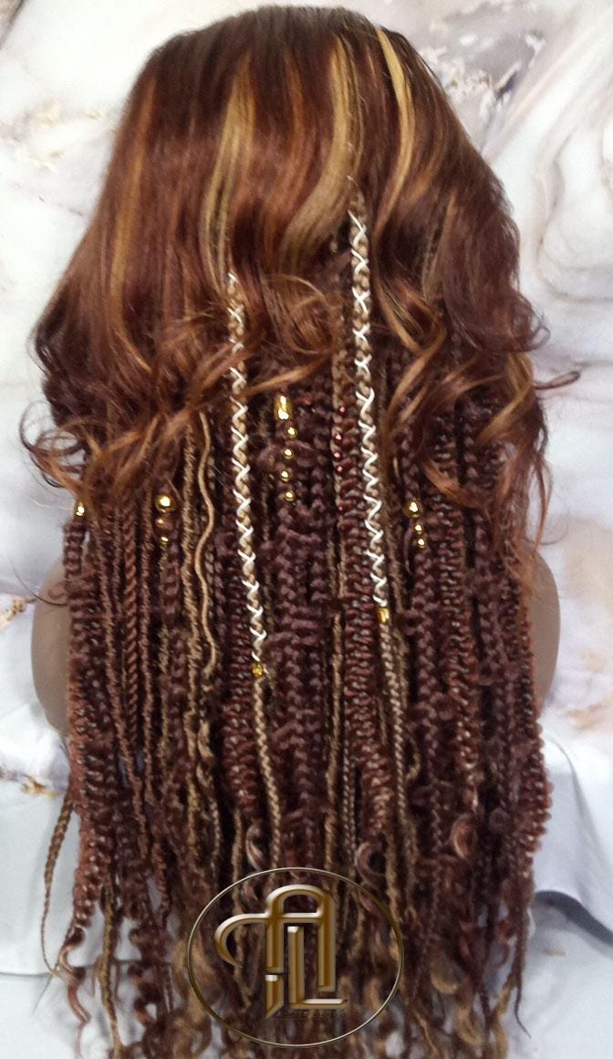 Human Hair Lace Frontal Dread Braid Twist Boho Synthetic Side Part Bohemian Ombre Brown Blonde Long Wavy Curly Balayage Wig