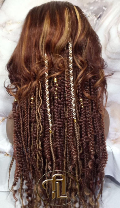 Human Hair Lace Frontal Dread Braid Twist Boho Synthetic Side Part Bohemian Ombre Brown Blonde Long Wavy Curly Balayage Wig