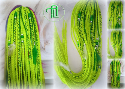 Ponytail Hair Fall Extensions Green Florescent Ombre Elements Accents Feathers synthetic box braids hair scrunchie clip in Clip on Braids