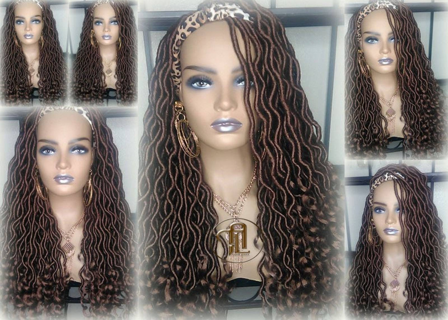Headband Wig Brown 30 Goddess Faux Locs Gypsy Bohemian Boho Dread Loc Wig Blonde Wavy Marley Crochet Braided Wig Ready to ship