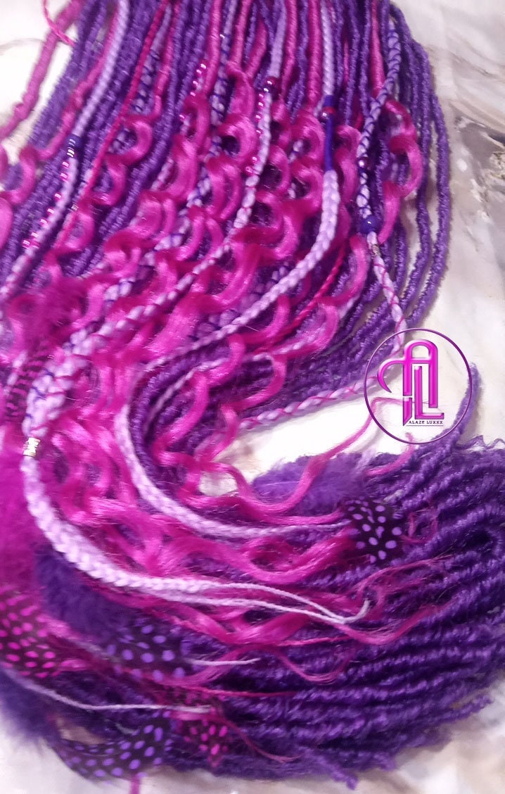 Wavy Pink Purple Single Ended SE Set Straight Soft Crochet Boho Dread Braid Extensions Textured Hair Dread Curly Pink Dreads Synthetic