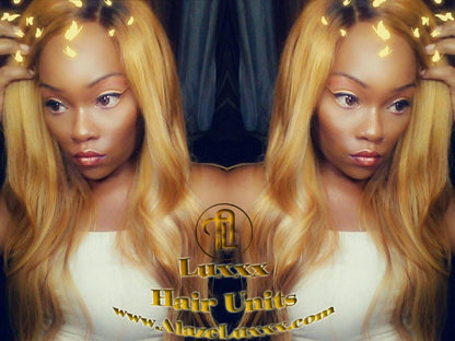 Dark Roots Wig Honey Blonde 18 In' Straight Long 27/613  Ombre Custom Virgin Hair Unit 4x4 Lace Front Wigs Kim Khloe Kardashian Wig Look