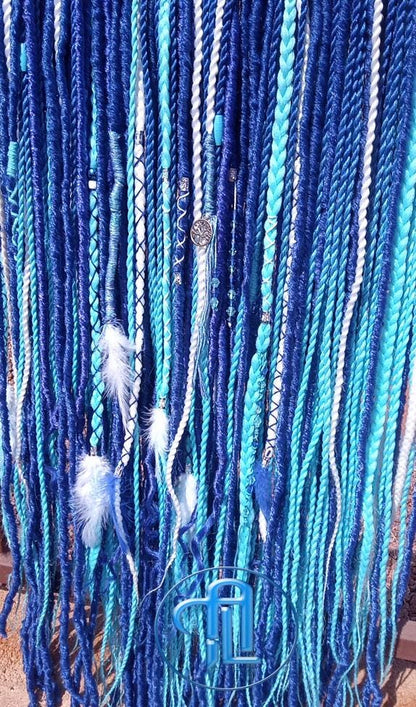 Blue White Ombre SE Synthetic Crochet Straight Dreads Braids synthetic soft and light Braid in hair extension Fake Faux Dreads Partial Set