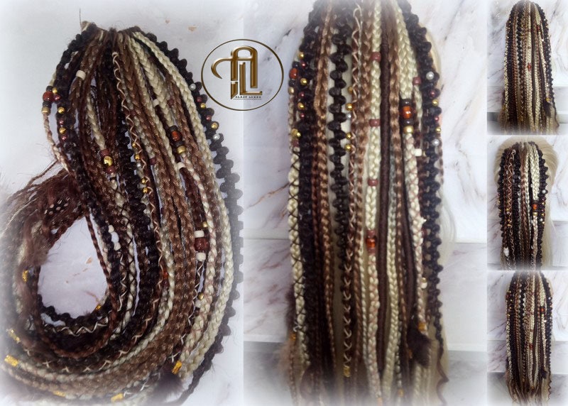 Braid Dread Ponytail Brown Blonde Hair Fall Viking Renaissance Extensions Feathers synthetic box braids hair scrunchie clipin bumpy lumpy