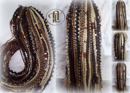 Braid Dread Ponytail Brown Blonde Hair Fall Viking Renaissance Extensions Feathers synthetic box braids hair scrunchie clipin bumpy lumpy