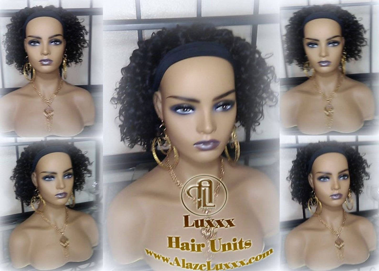 Headband Wig Black 1B Headband Wig Short Black Curly Wavy Ends Hair Human Hair