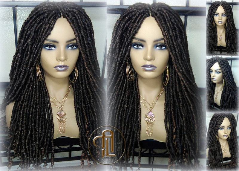 Long Straight Black Brown 30 Goddess Faux Locs Kinky Curly Ends Dread Wig Gypsy Faux Synthetic Dred Loc Bohemian Boho Ready to Ship