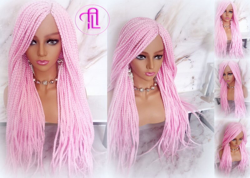 Light Pink Mermaid Princess Wig Box Braids Pastel  Synthetic hair Lace Part Wig Light Pink wig extensions stage hair wig Barbie