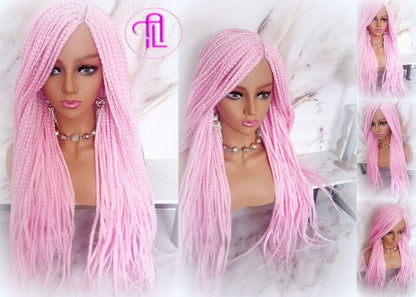 Light Pink Mermaid Princess Wig Box Braids Pastel  Synthetic hair Lace Part Wig Light Pink wig extensions stage hair wig Barbie