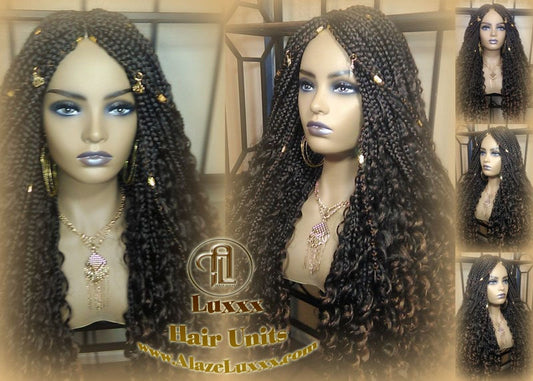 Box Braid Wig Long Brown black boho curyly box braids 1b 30 brown auburn Medium Straight bohemian gypsy  Mix Blonde Ombre SAME DAY SHIPPING