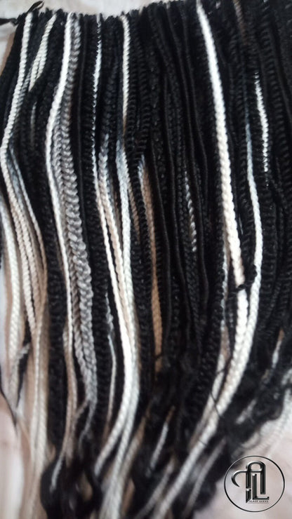 Black Silver White Grey Single Ended SE 100 Piece Set Kit Mixed Soft Crochet Boho Dread Braid Extensions Textured Natural Realistic