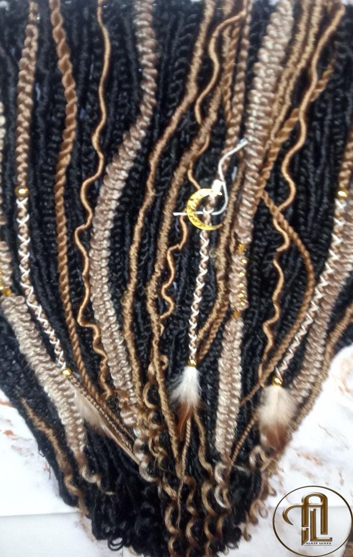 Black Warm Blonde  Dreadlocks Braids SE Set Kit Mixed Soft Crochet Boho Hair Full Head Curly Wavy Extensions Textured Natural Single Loop