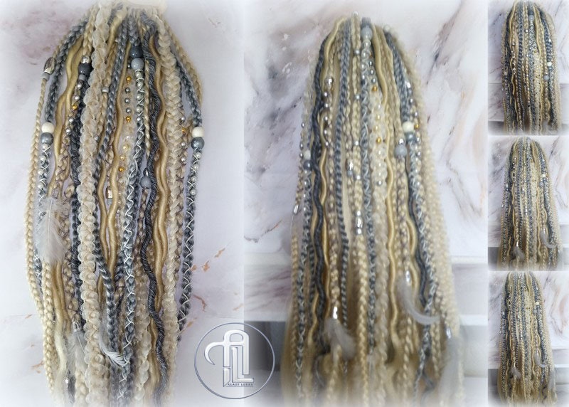 Ponytail Hair Fall Extensions Blonde 613 Grey Silver Elements Accents Feathers synthetic box braids hair scrunchie clip in Clip on Braids