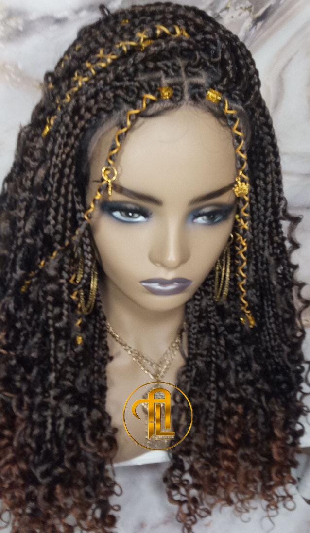Full Lace Wig Box Braid Wig Long Brown black boho curyly box braids 1b 30 brown auburn Medium Straight bohemian gypsy Mix Black Brown