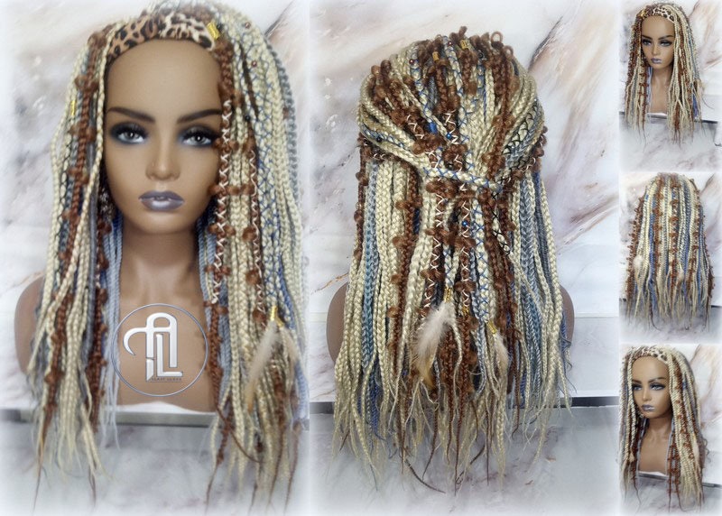 Headband Wig Blonde 613 Platinum 27 Honey Blue Box Braids Gypsy Bohemian Boho Wig Blonde Long Straight Hair Fall Viking Braided Wig