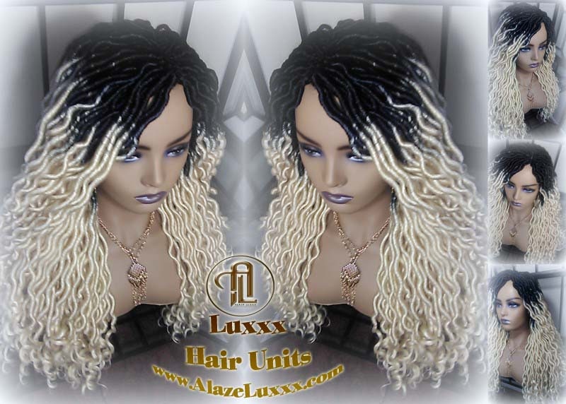Gypsy Bohemian 613 Goddess Faux Dread Wig 1B Black Blonde Ombre Dark Roots Marley Dred Lock Platinum Braided Wig