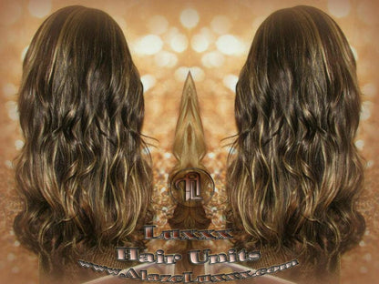 Virgin Hair Wig Brown Blonde Highlights Lace Front Straight Layered Cancer Wig, Alopecia Areata, Alopecia Universalis, Alopecia Totalis Wigs