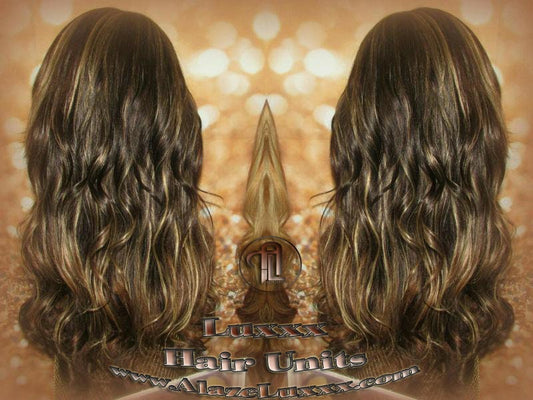 Virgin Hair Wig Brown Blonde Highlights Lace Front Straight Layered Cancer Wig, Alopecia Areata, Alopecia Universalis, Alopecia Totalis Wigs