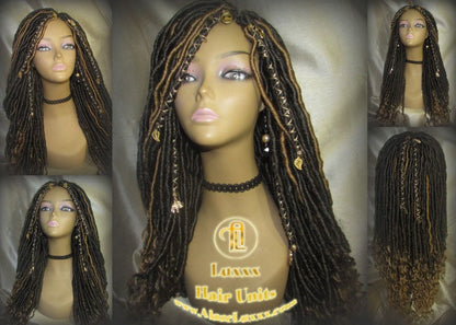 Long Wavy Goddess Faux Locs Blonde Honey 27 Brown Hair Gypsy Bohemian Boho Dread Loc 27 DE SE Dred Lock  Braided Wigs Carnival Festival Hair