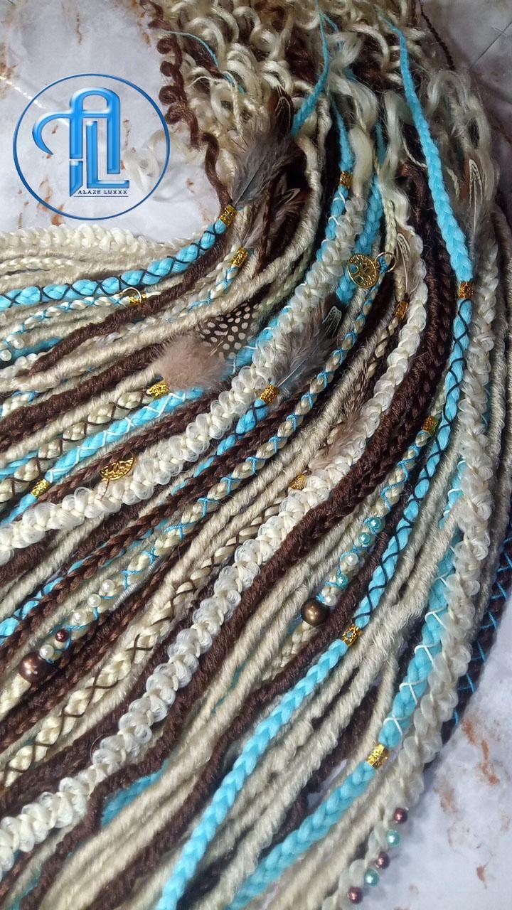 Blue Bohemian Brown Blonde Blue Set Soft boho dreadlocks textured braid wavy SE Full set Curls dreads Dragon Braid Festival Long Jungle Hair