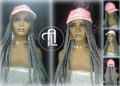 Silver Grey Black Box Braid Hat Wig  Gym Hat Baseball Cap Braided Hat Wig Women Hair Summer Winter Hat Hair Cap Wig Hat Chemo Hat Alopecia