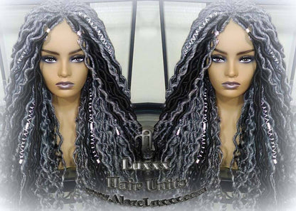 Goddess Faux Dread Locs Salt N Pepper 44 51 Gypsy Boho Silver Black 1B Grey Gray Platinum Storm Wig Unit Wavy