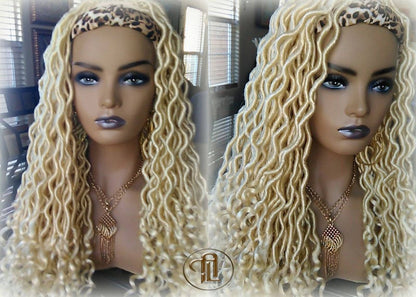 Headband Wig Blonde 613 Platinum Goddess Faux Locs Gypsy Bohemian Boho Dread Loc Wig Blonde Wavy Marley DE SE Dred Lock Crochet Braided Wig
