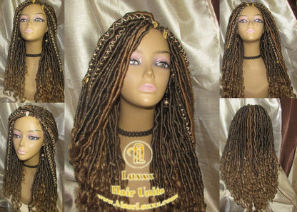 Brown Blonde Goddess Faux Loc Wig Wavy Blonde Tips Ends 27  Hair Gypsy Bohemian Boho Gypsy Distressed Dread DE SE Dred Lock Braided Wigs