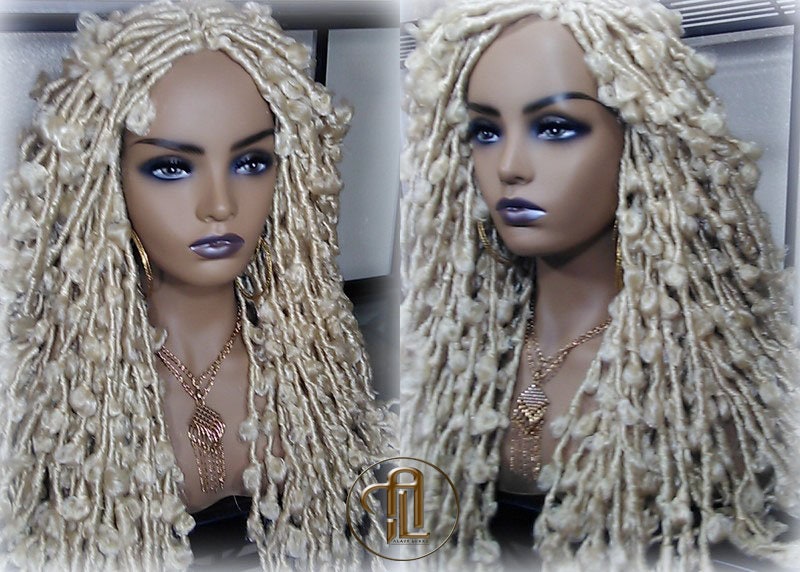 Butterfly Locs Platinum Blonde 613 Braided Wig Large Long  Boho Wig Blonde #613  Messy Hair Wig Distressed Butterfly Locs Ready to ship