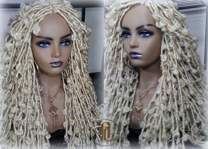 Butterfly Locs Platinum Blonde 613 Braided Wig Large Long  Boho Wig Blonde #613  Messy Hair Wig Distressed Butterfly Locs Ready to ship