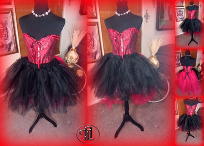 Red Black Dress Tulle Mesh Skirt Corset Outfit Hi Low Layered Skirt Prom Anniversary Sweet16 Sexy Bodycon Costume Adult Birthday Party Dress