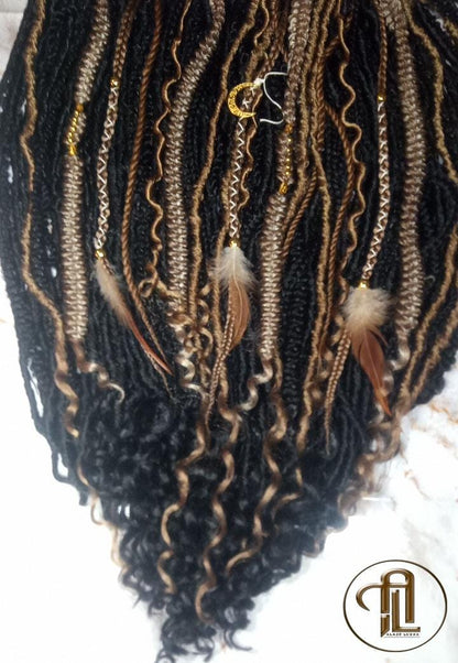 Black Warm Blonde  Dreadlocks Braids SE Set Kit Mixed Soft Crochet Boho Hair Full Head Curly Wavy Extensions Textured Natural Single Loop