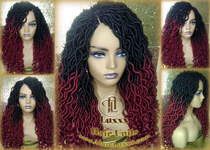 Ombre Goddess Locs Fire 530 Goddess Festival Hair Red Burgundy 1b Marley Crochet Synthetic Dread Dred Loc Lock Wig Unit Braided