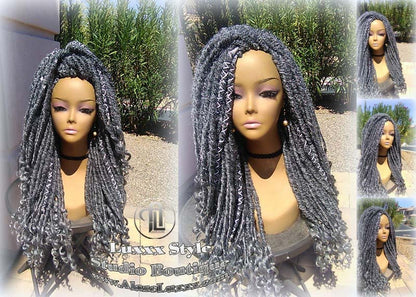Big Large Fluffy  Storm Silver Grey Gray 44 51 Platinum Metallic Chrome Hair Gypsy Bohemian Boho Goddess Faux Dread Locs Wig Coplay Crochet