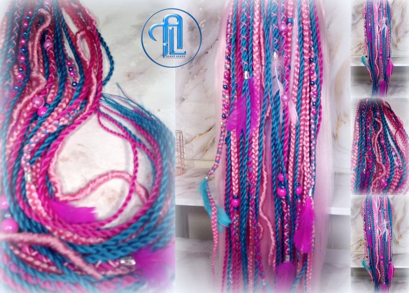 Ponytail Hair Fall Extensions Pink Blue Elements Accents Feathers synthetic box braids hair scrunchie clip in Clip on Braids