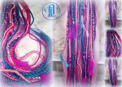 Ponytail Hair Fall Extensions Pink Blue Elements Accents Feathers synthetic box braids hair scrunchie clip in Clip on Braids
