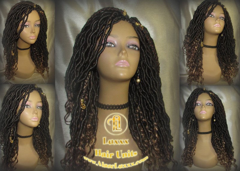 Goddess Faux Loc Wig Wavy Blonde Tips Ends 27 Brown Hair Gypsy Bohemian Boho Gypsy Distressed Dread Loc 27 DE SE Dred 14 16 in Braided Wigs