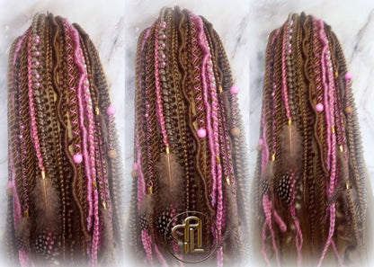 Ponytail Hair Fall Extensions Honey Blonde Pink Ombre Elements Accents Feathers synthetic box braids hair scrunchie clip in Clip on Braids