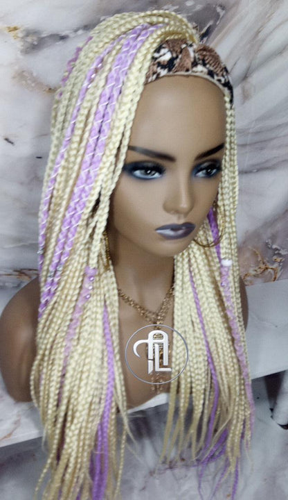 Headband Wig Blonde 613 Platinum Purple Lavendar Box Braids Gypsy Bohemian Boho Box Braids Long Straight Plaits Braided Wig Viking