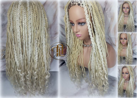 Blonde 613 Dread Mix Headband Wig Braid Twist Soft Crochet Boho Dread Braid Set Bohemian extensions