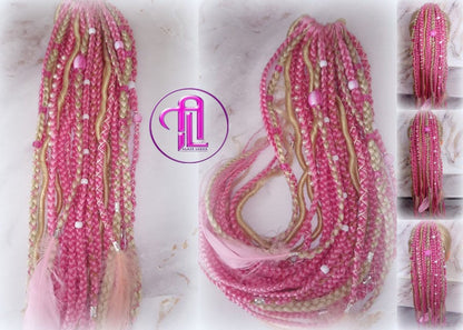 Ponytail Hair Fall Extensions Blonde Pink Ombre Elements Accents Feathers synthetic box braids hair scrunchie clip in Clip on Braids