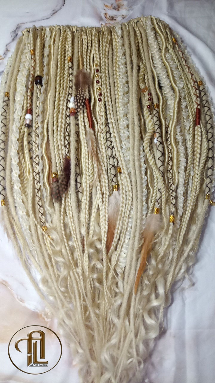 Boho Blonde Single Ended Dreads Full Set Festival Viking Braid in Dreads Extensions DE SE Synthetic Braid in Dreadlocks 613 Locs Extensions