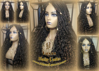Box Braid Wig Long Brown black boho curyly box braids 1b 30 brown auburn Medium Straight bohemian gypsy (13) Mix Blonde Ombre
