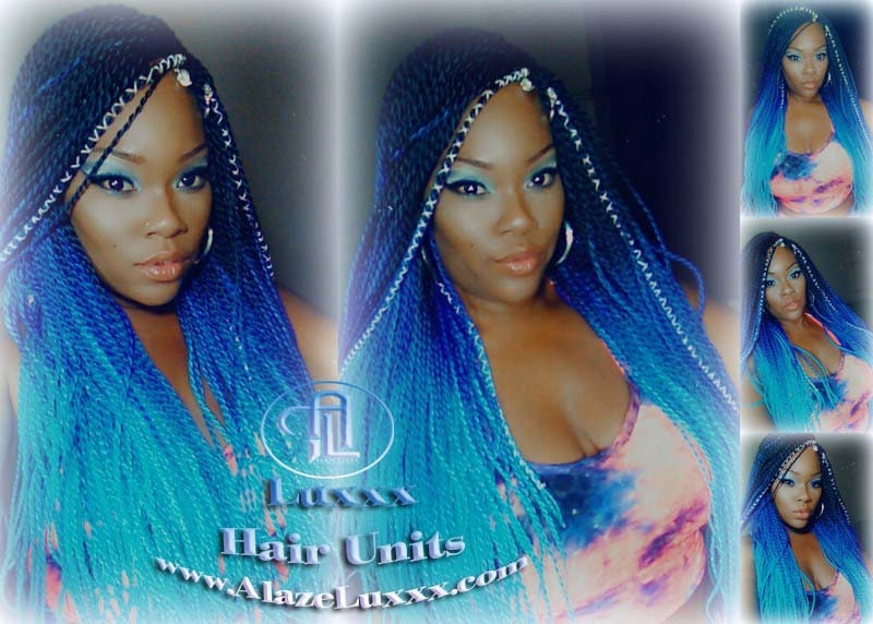 Blue  Unicorn Mermaid Wig Senegalese Twist Braid Wig Blue Ombre Small Long Micro Braids Royal Baby Sky Sale Alopecia Blue Braids