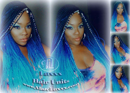 Blue  Unicorn Mermaid Wig Senegalese Twist Braid Wig Blue Ombre Small Long Micro Braids Royal Baby Sky Sale Alopecia Blue Braids