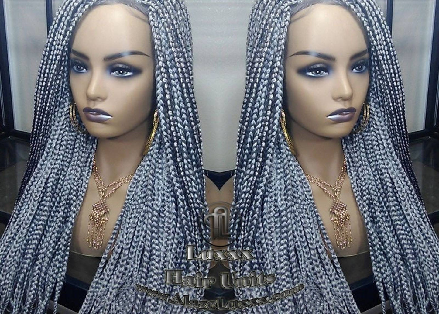 Box Braid 44 51 Wig Grey Gray Silver Lace Baby Hair Storm Long Medium Straight Glueless! Braid Lace Wig Pre Stretched Braiding Hair