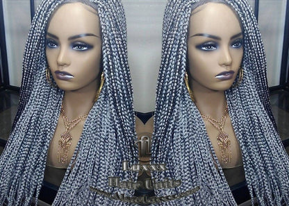 Box Braid 44 51 Wig Grey Gray Silver Lace Baby Hair Storm Long Medium Straight Glueless! Braid Lace Wig Pre Stretched Braiding Hair
